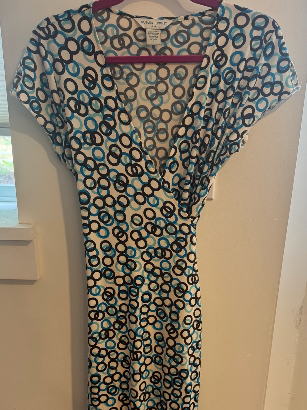 Banana Republic Ivory Maxi Dress with Blue & Brown Circle Print